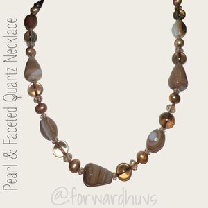 Pearl and Faceted Quartz Necklace - 925 Sterling Silver Clasp
